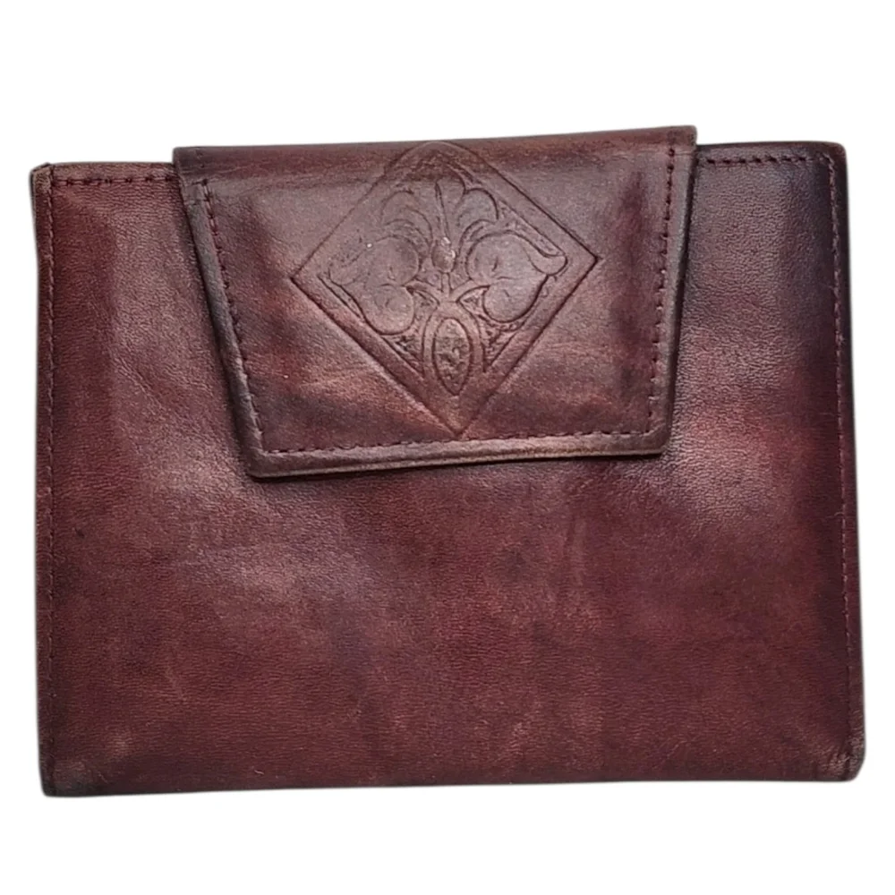 Vintage 1970's Amity Cowhide Woman’s Billfold Wallet Oxblood Red Brown Leather - Picture 1 of 10